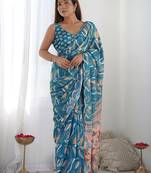 blue mirror work designer saree
