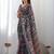 teal ethnic motifs printed saree with mirror work