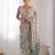 Blue mirror work poly chiffon designer saree