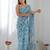 blue embellished mirror work designer saree