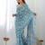 blue embellished mirror work designer saree