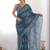 Teal embellished mirror work saree