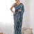 Teal embellished mirror work saree