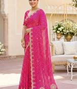 Pink ethnic motifs gotta patti pure georgette heavy work leheriya saree