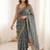 Blue embellished zari satin heavy work saree