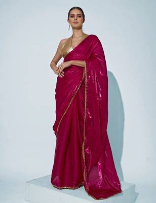 Pink sequinned organza saree 2