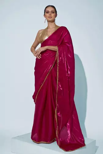 Pink sequinned organza saree