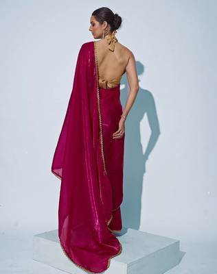 Pink sequinned organza saree 3