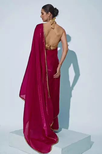 Pink sequinned organza saree