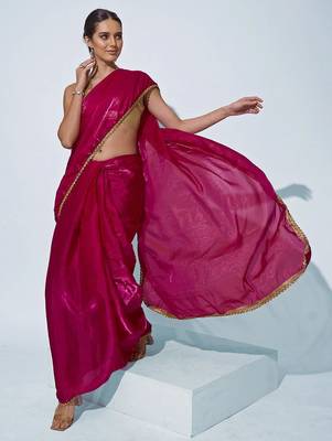 Pink sequinned organza saree 4