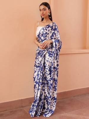 Blue floral printed celebrity saree 1