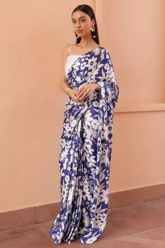 Blue floral printed celebrity saree
