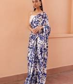 Blue floral printed celebrity saree