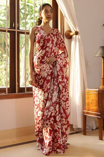 red floral printed saree