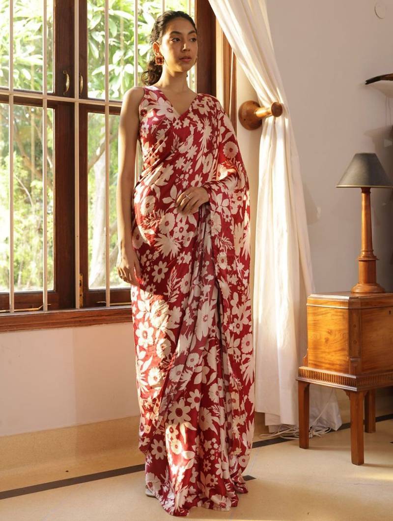 red floral printed saree