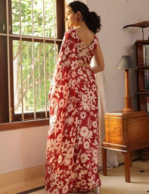 red floral printed saree 2