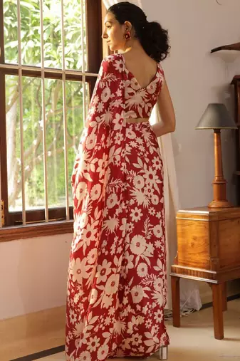 red floral printed saree