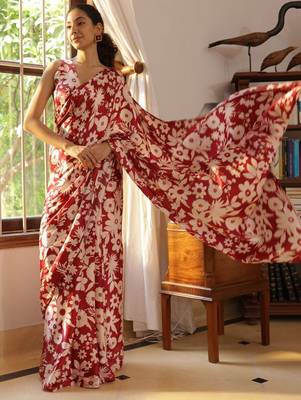 red floral printed saree 3