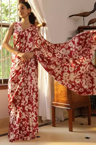 red floral printed saree