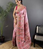 pink ethnic motifs zari silk blend paithani saree