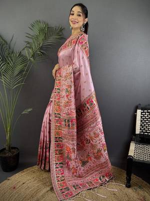 pink ethnic motifs zari silk blend paithani saree 2