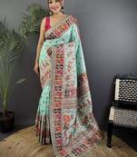 Blue ethnic motifs zari silk blend paithani saree