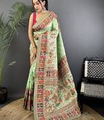 Light lime ethnic motifs zari silk blend paithani saree