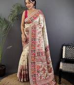White floral zari silk blend paithani saree