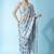 Off white ready to wear floral satin block print saree
