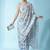 Off white ready to wear floral satin block print saree