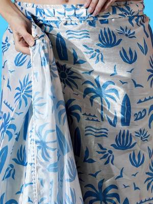 Off white ready to wear floral satin block print saree 4