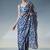 blue ready to wear satin designer block print saree