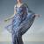 blue ready to wear satin designer block print saree