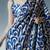 blue ready to wear satin designer block print saree