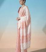 Off white ready to wear polka dot satin block print saree