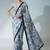 Off white ready to wear floral satin block print saree