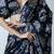 Navy blue ethnic motifs satin designer block print saree