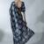 Navy blue ethnic motifs satin designer block print saree