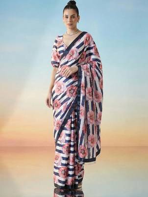 multicolor ready to wear floral satin block print saree 1