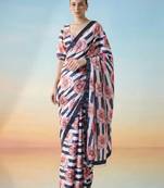 multicolor ready to wear floral satin block print saree