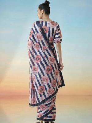 multicolor ready to wear floral satin block print saree 3