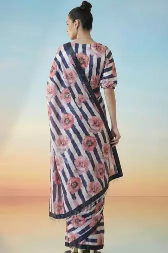 multicolor ready to wear floral satin block print saree
