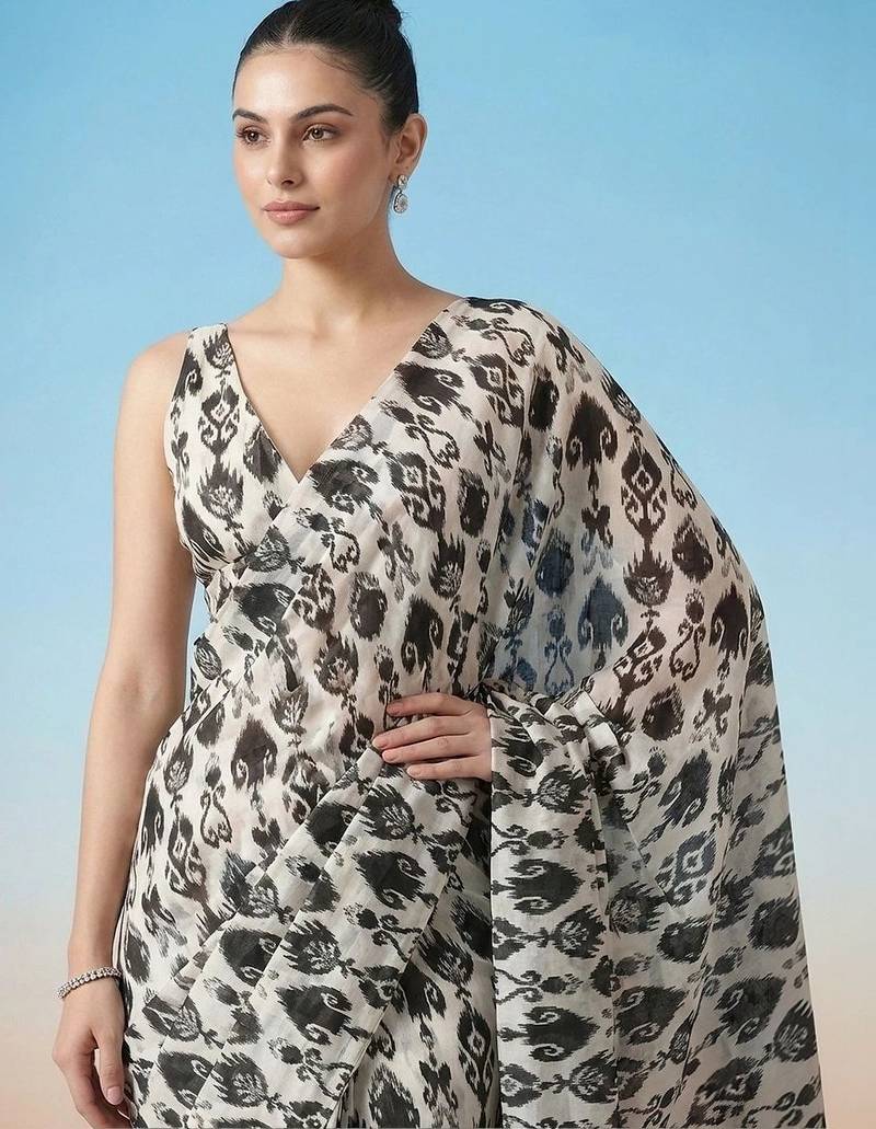 off_white ready to wear ethnic motifs satin block print saree