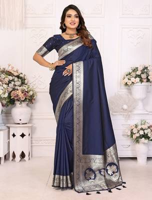 navy_blue women zari banarasi saree 1