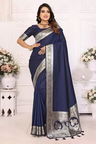 navy_blue women zari banarasi saree