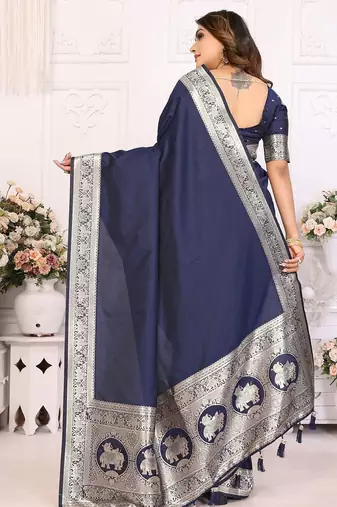 navy_blue women zari banarasi saree