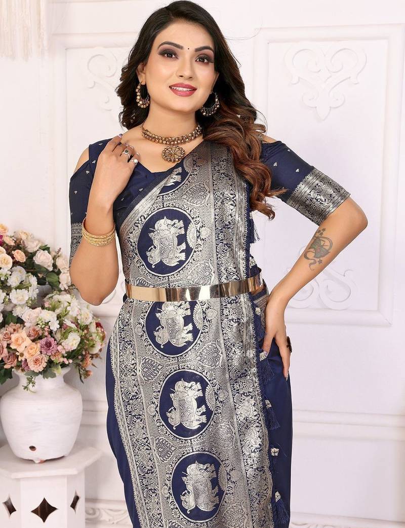 navy_blue women zari banarasi saree