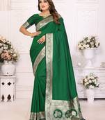 green solid banarasi saree with woven design zari border