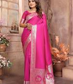 pink ethnic motifs woven design zari banarasi saree