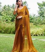 Mustard plain organza ready to wear saree